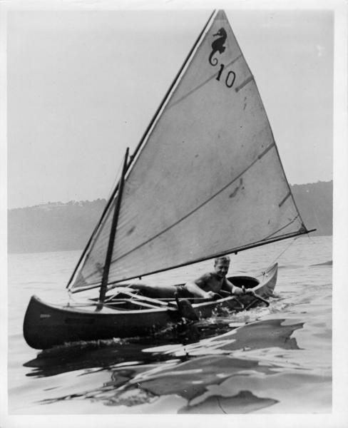 Austin Metze in sailing canoe